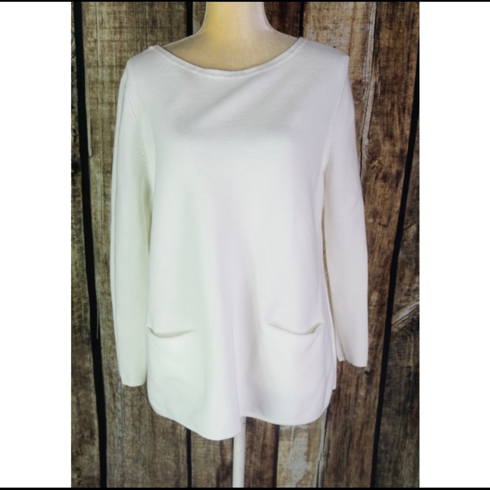 COS 3/4 White Cotton Sweater with Pockets